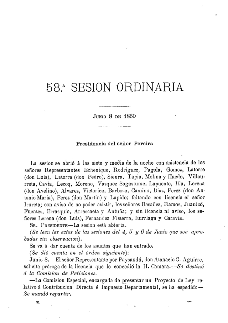 DIARIO DE SESIONES DE LA CAMARA DE REPRESENTANTES del 08/06/1860